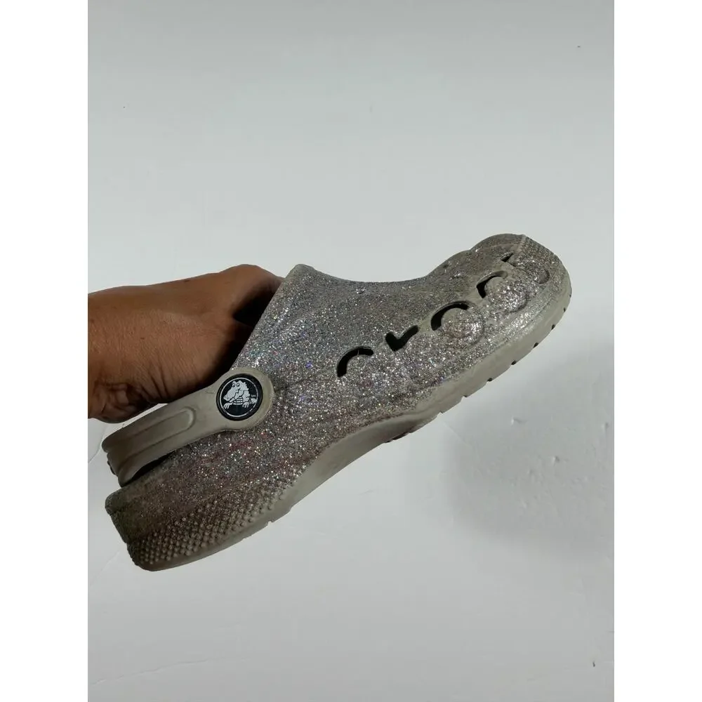 Crocs Baya Glitter Silver Clogs Kids Size 1 junior